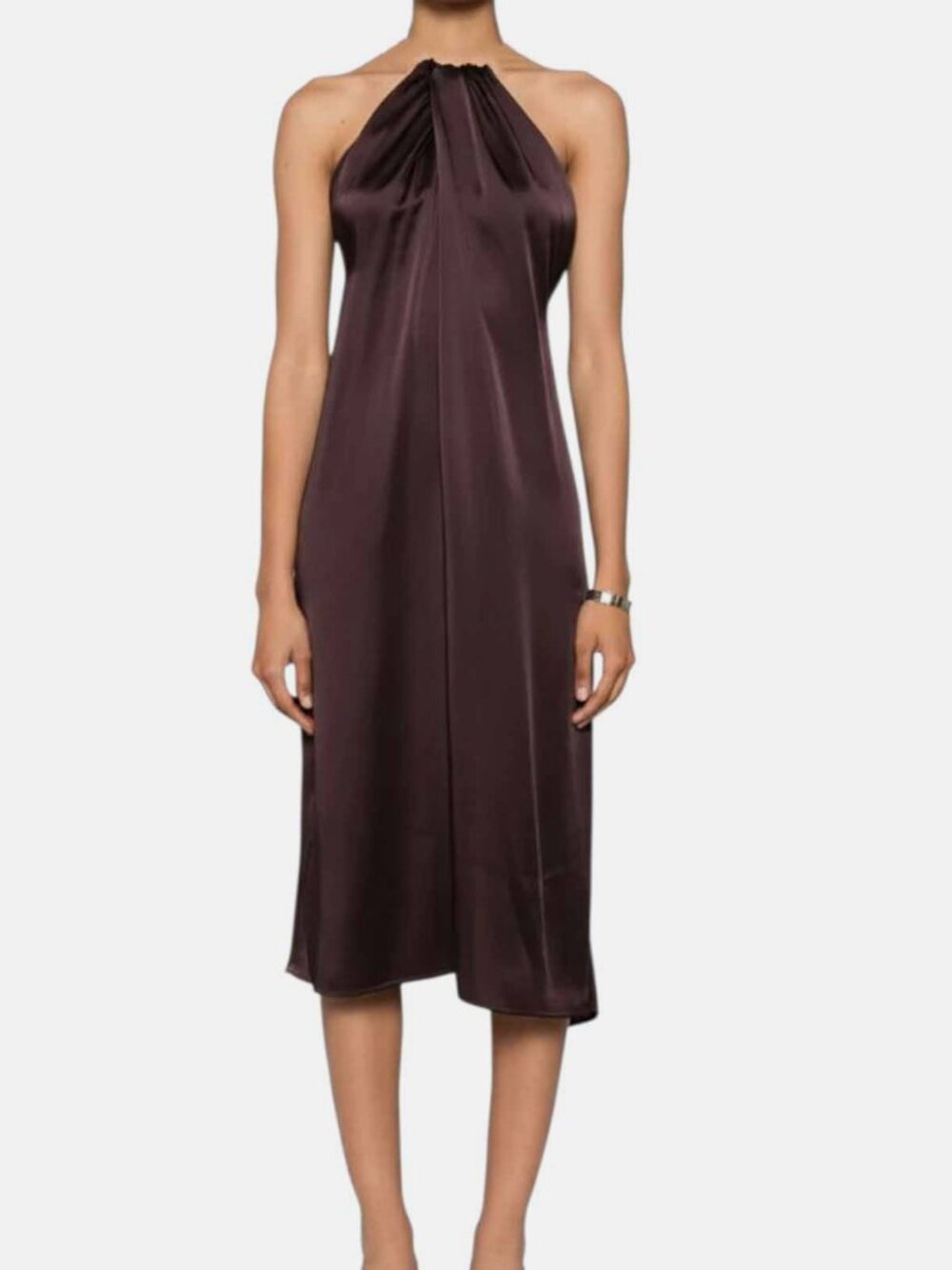 Stella McCartney Women's Brown Satin Solid Halter Sleeveless Gown Dress Size 42